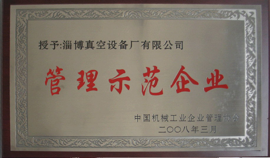 2008年3月，公司被中國機械工業企業管理協會授予“管理示范企業”